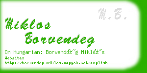 miklos borvendeg business card